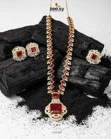 Safina Malla Necklace Set Golden Red - Zeesy Jewellery