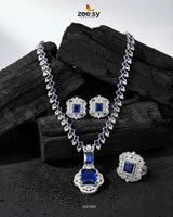 Safina Malla Necklace Set Silver Blue - Zeesy Jewellery