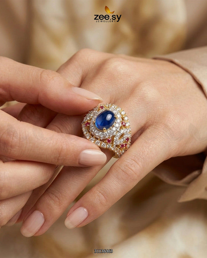 Sapphire Circle Cluster Ring Finger Ring - Zeesy Jewellery Pakistan | Premium Artificial & Imitation Jewellery
