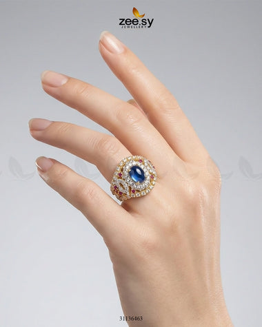 Sapphire Circle Cluster Ring Finger Ring - Zeesy Jewellery Pakistan | Premium Artificial & Imitation Jewellery