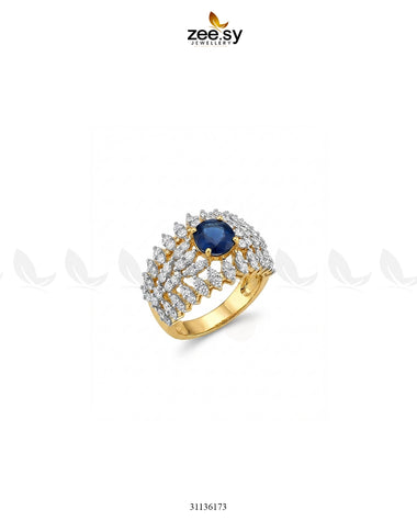 Sapphire Crown Gems Cluster Ring Golden Blue Finger Ring - Zeesy Jewellery Pakistan | Premium Artificial & Imitation Jewellery