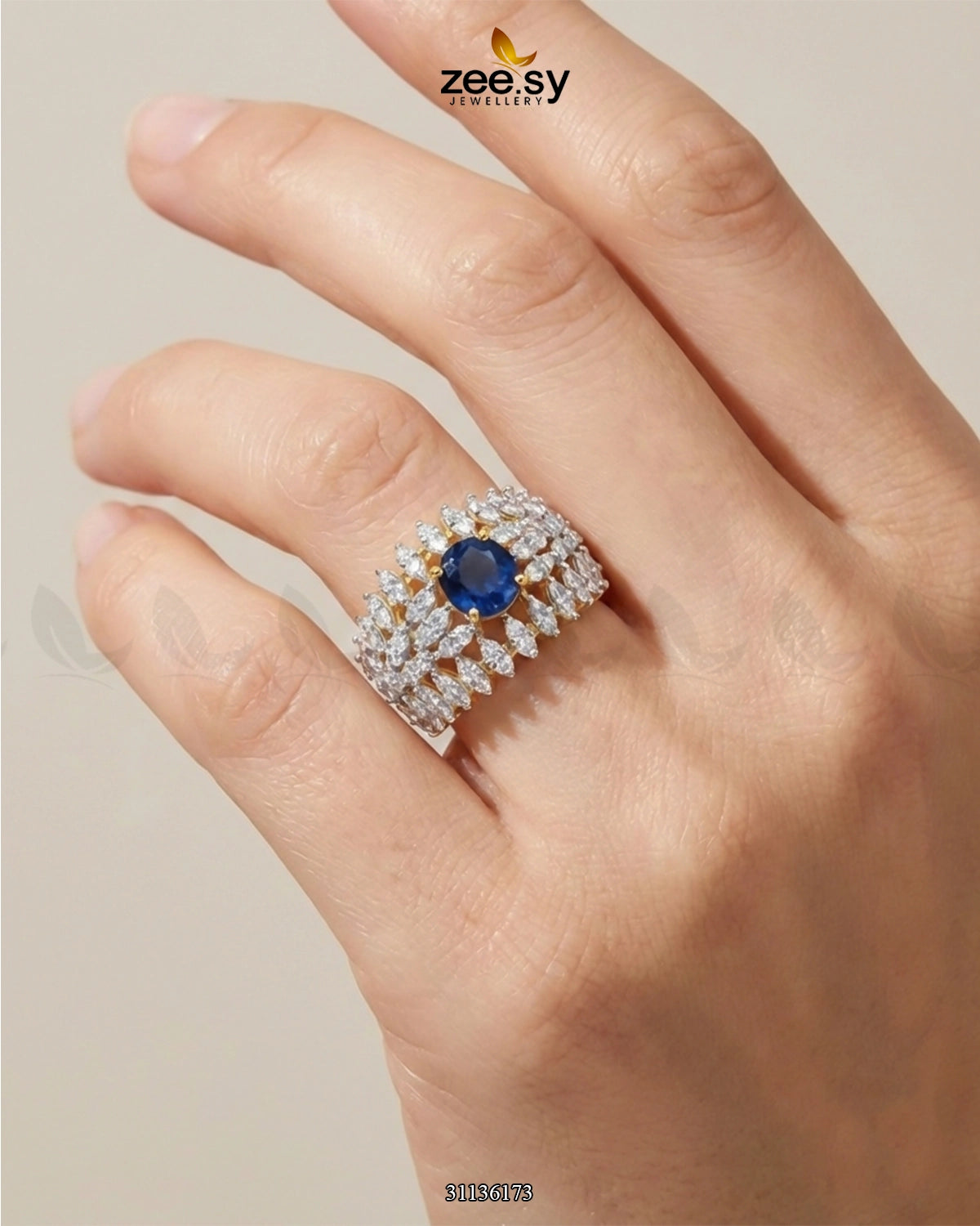 Sapphire Crown Gems Cluster Ring Finger Ring - Zeesy Jewellery Pakistan | Premium Artificial & Imitation Jewellery