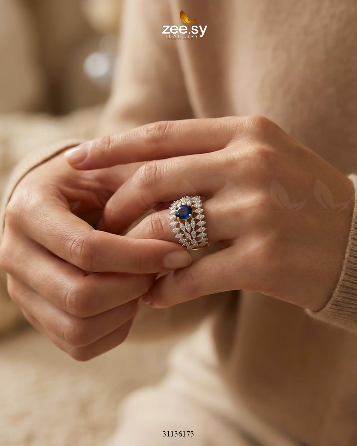 Sapphire Crown Gems Cluster Ring Finger Ring - Zeesy Jewellery Pakistan | Premium Artificial & Imitation Jewellery