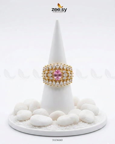 Sapphire Crown Gems Cluster Ring Golden Mint Pink Finger Ring - Zeesy Jewellery Pakistan | Premium Artificial & Imitation Jewellery