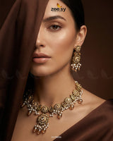 Sapphire Glow Leaf Necklace Set - Zeesy Jewellery