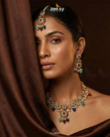 Sapphire Glow Leaf Necklace Set - Zeesy Jewellery