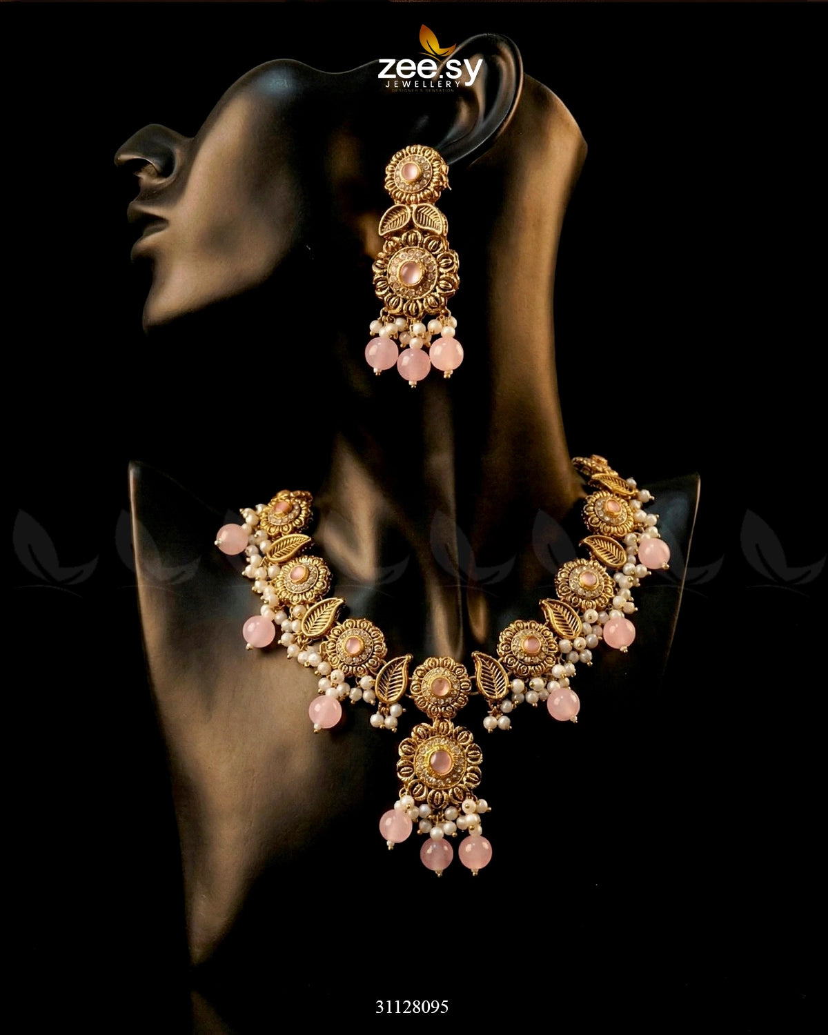 Sapphire Glow Leaf Necklace Set - Zeesy Jewellery