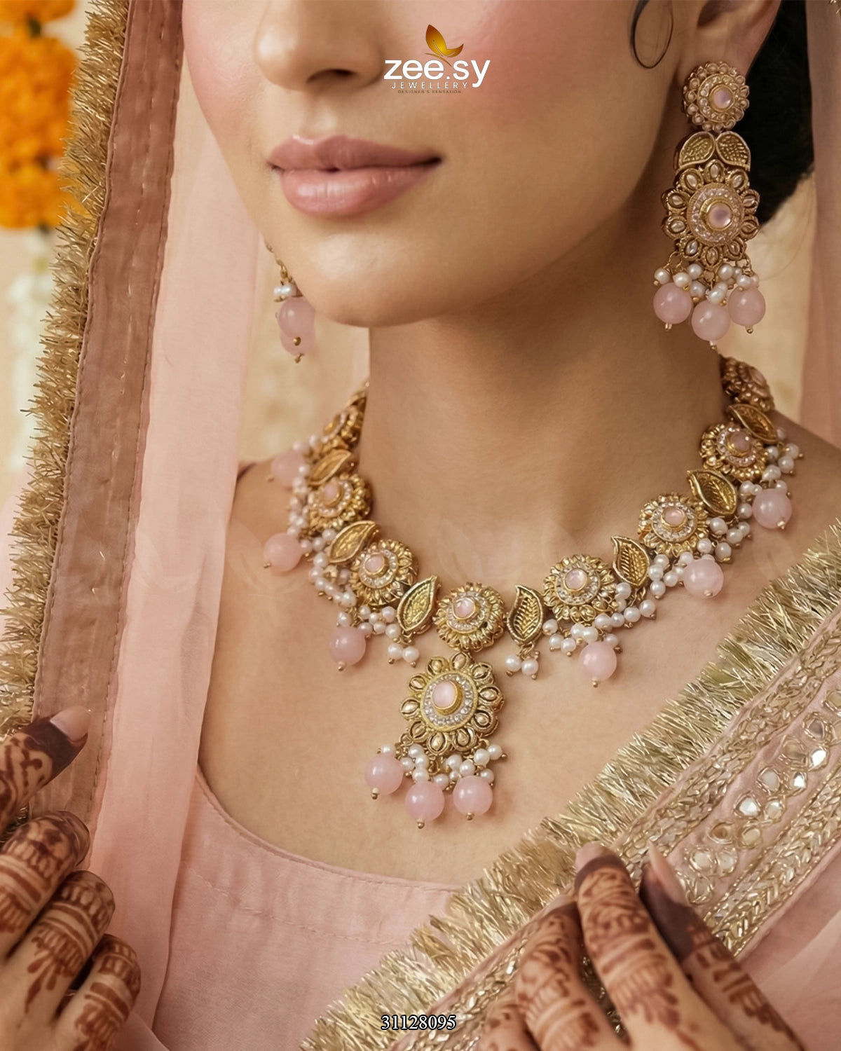 Sapphire Glow Leaf Necklace Set - Zeesy Jewellery