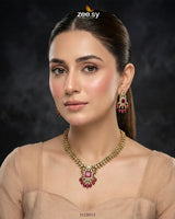 Sapphire Square Stone Necklace Set - Zeesy.pk