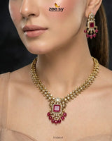 Sapphire Square Stone Necklace Set - Zeesy.pk