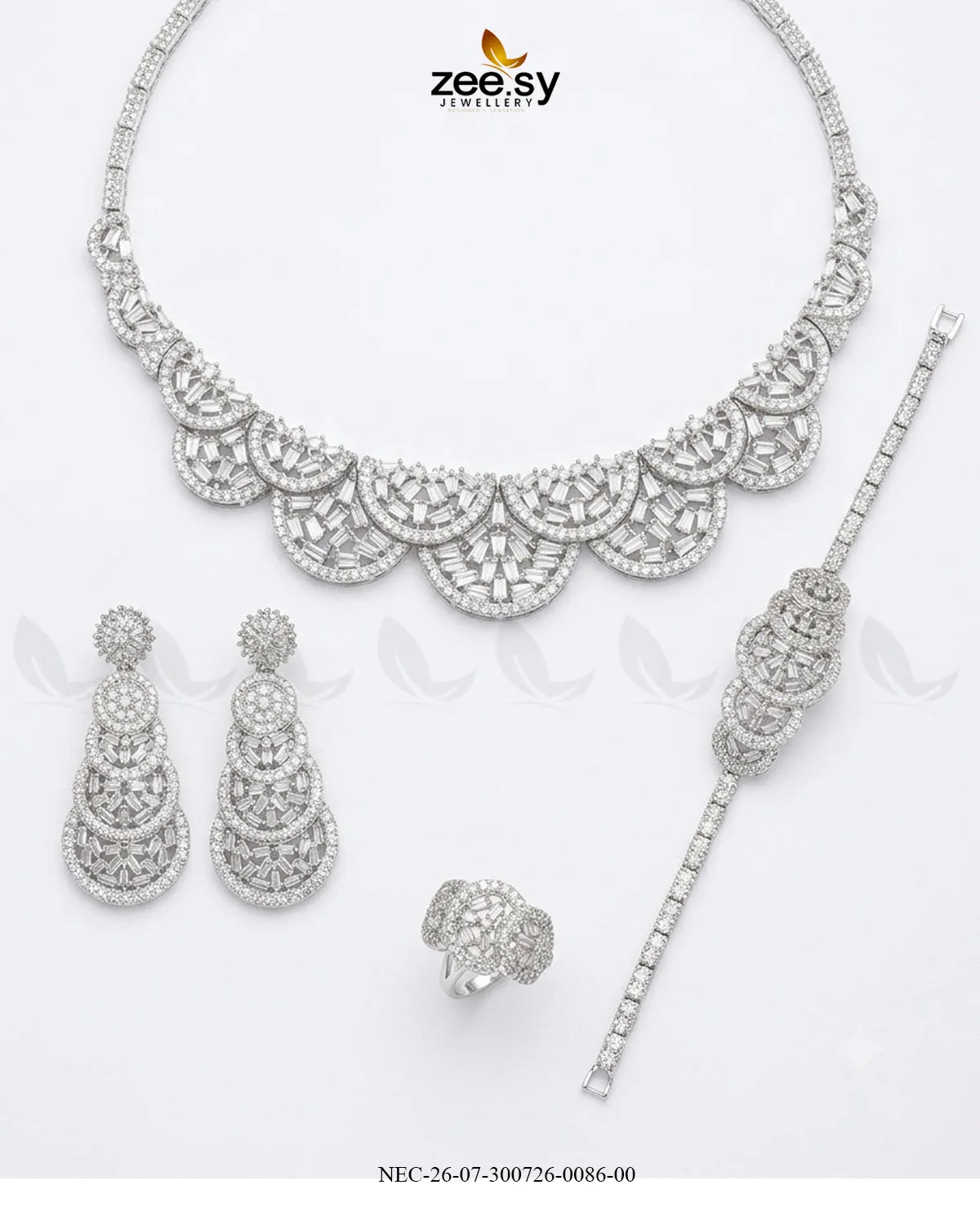 Scalloped Fan Baguette Necklace Set