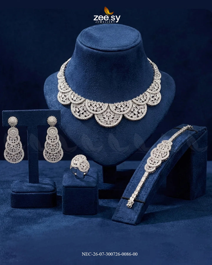 Scalloped Fan Baguette Necklace Set Necklace Sets - Zeesy Jewellery Pakistan | Premium Artificial & Imitation Jewellery