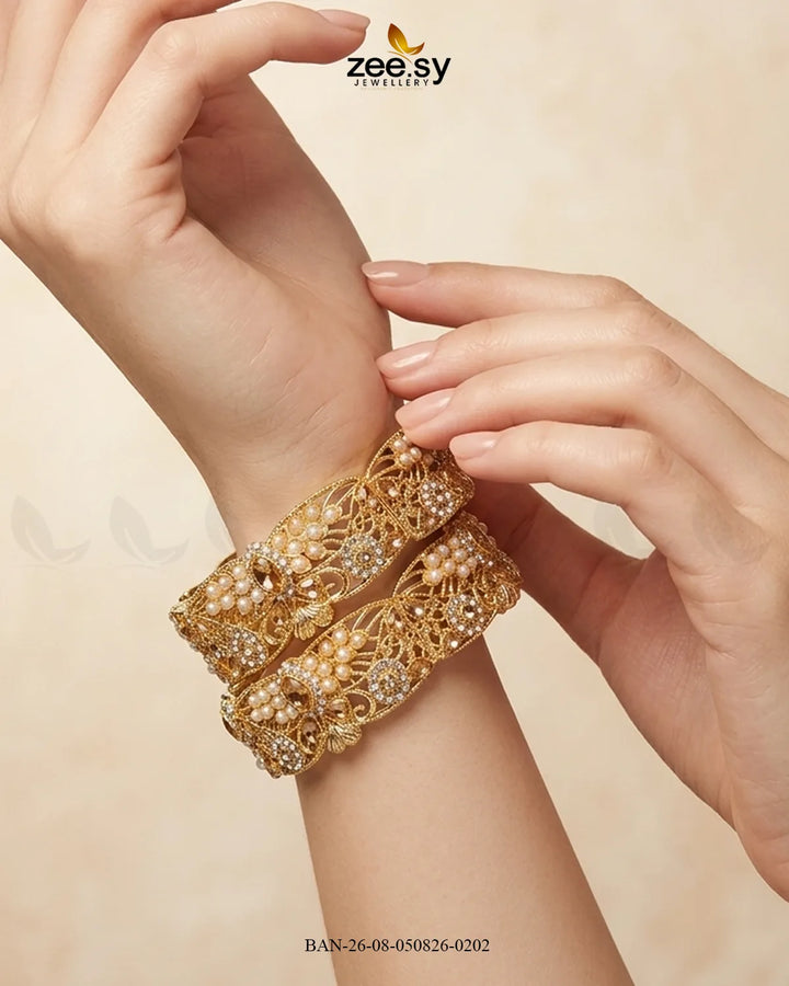 Scalloped Pearl Filigree Statement Bangles