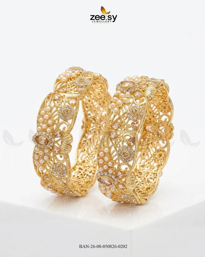 Scalloped Pearl Filigree Statement Bangles