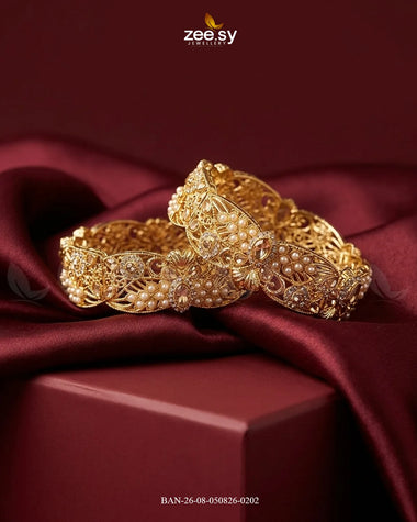 Scalloped Pearl Filigree Statement Bangles