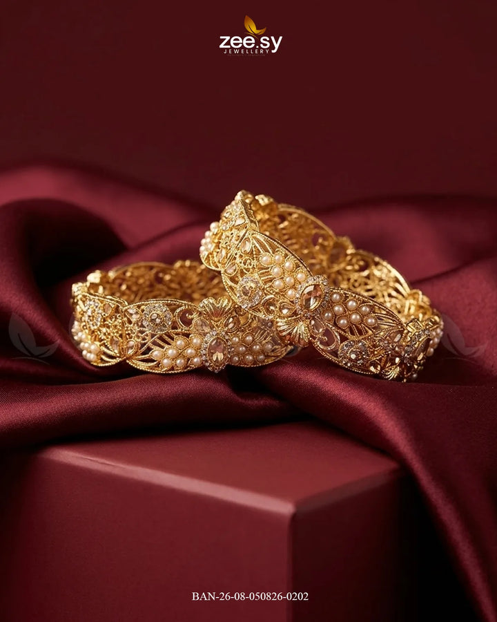 Scalloped Pearl Filigree Statement Bangles