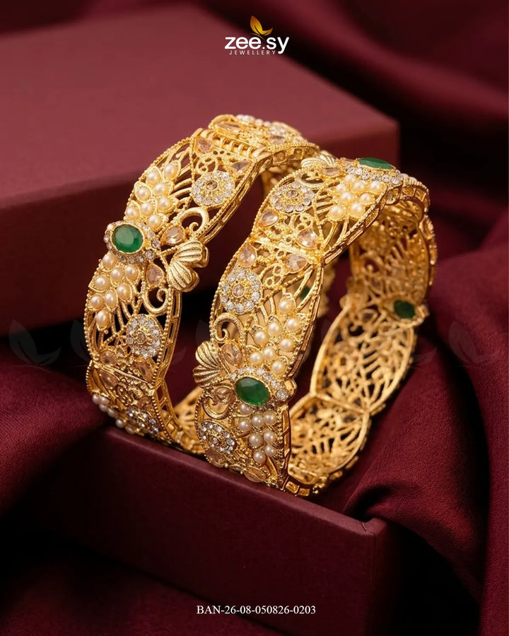 Scalloped Pearl Filigree Statement Bangles