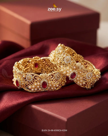 Scalloped Pearl Filigree Statement Bangles