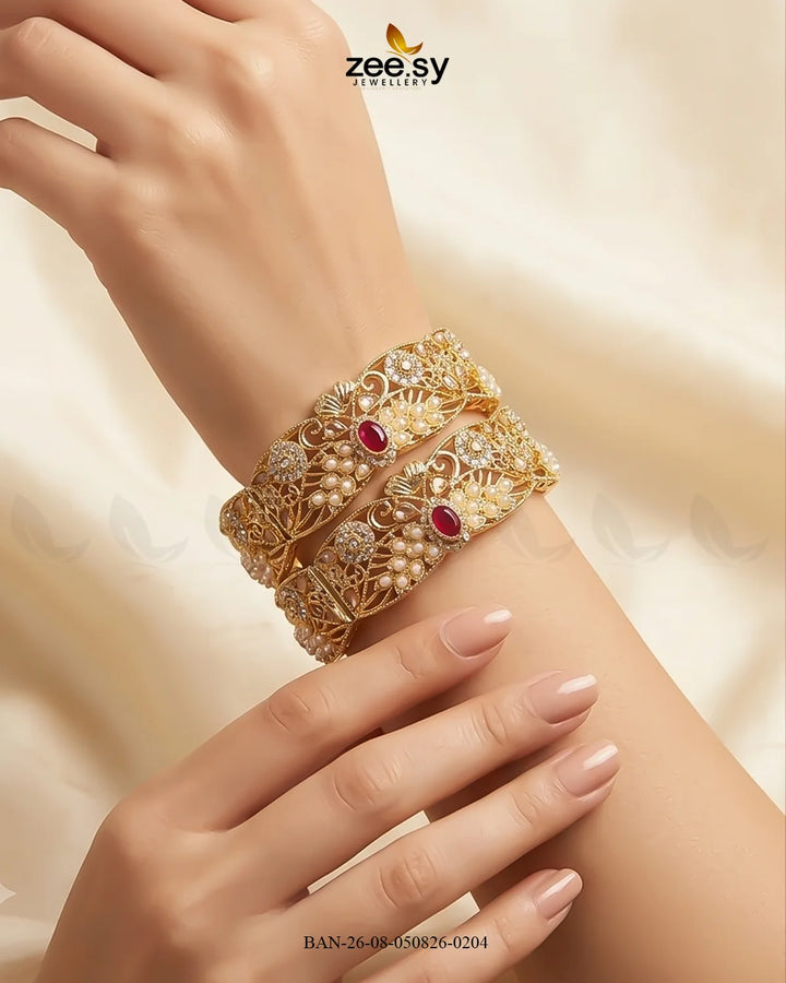 Scalloped Pearl Filigree Statement Bangles