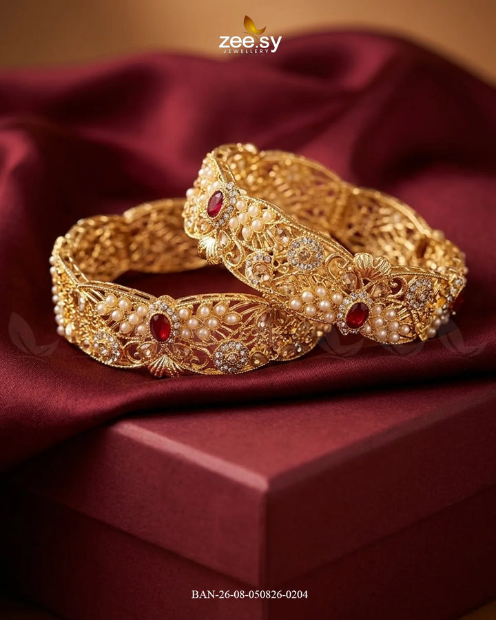 Scalloped Pearl Filigree Statement Bangles
