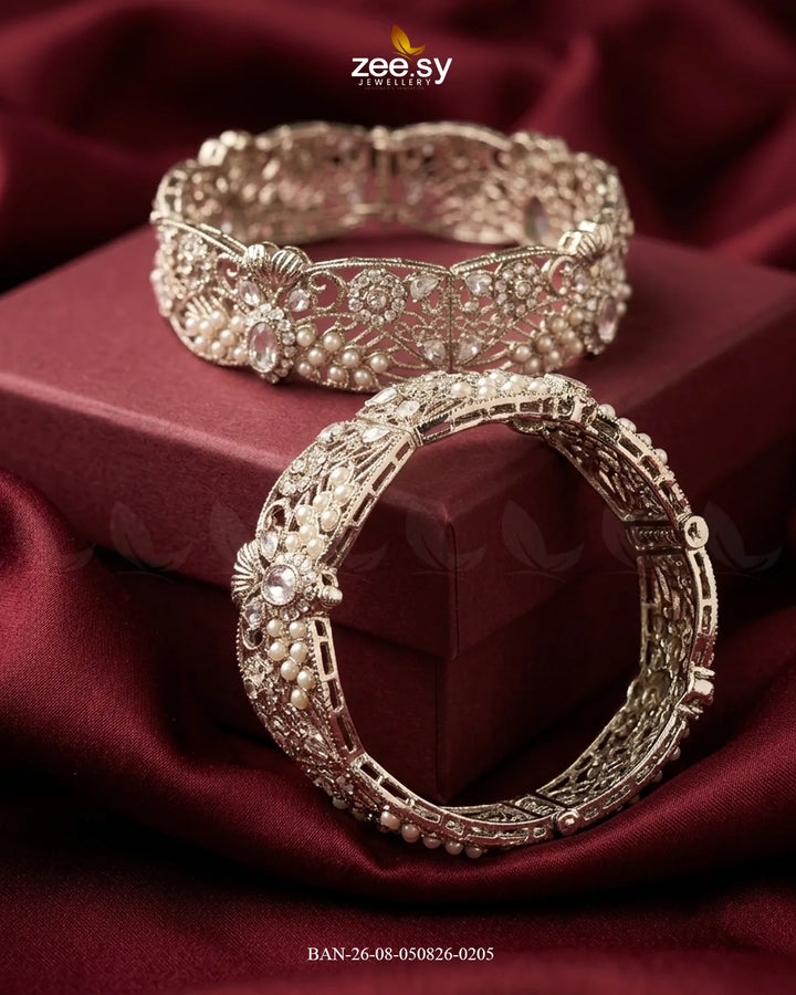 Scalloped Pearl Filigree Statement Bangles