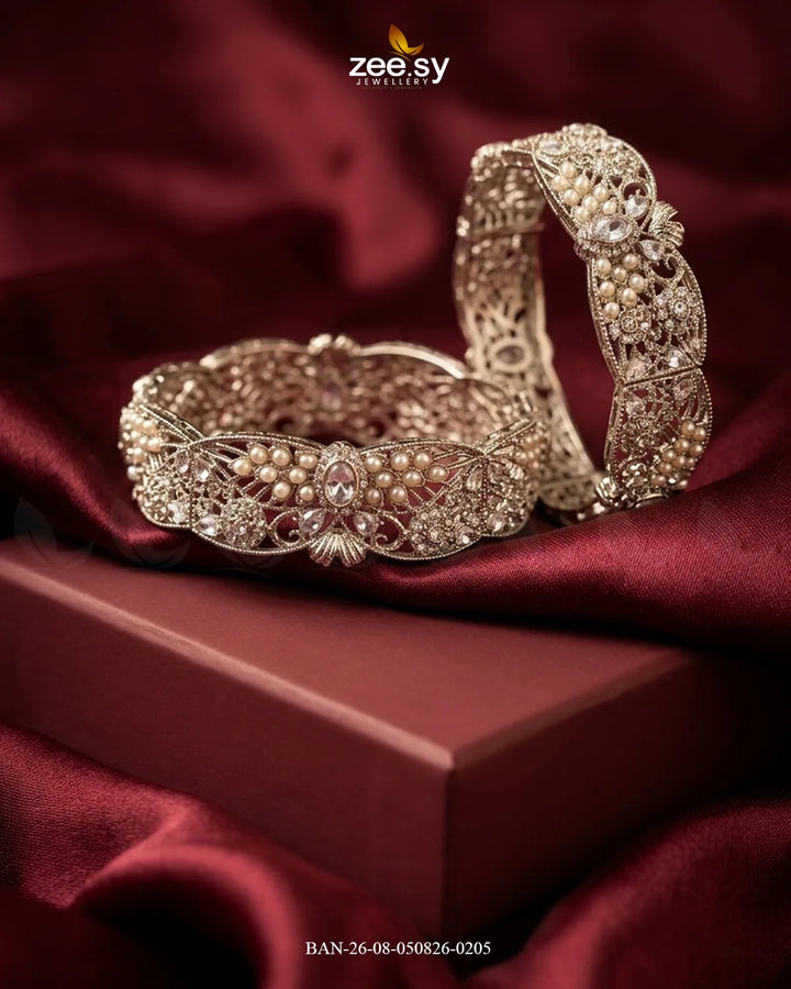 Scalloped Pearl Filigree Statement Bangles