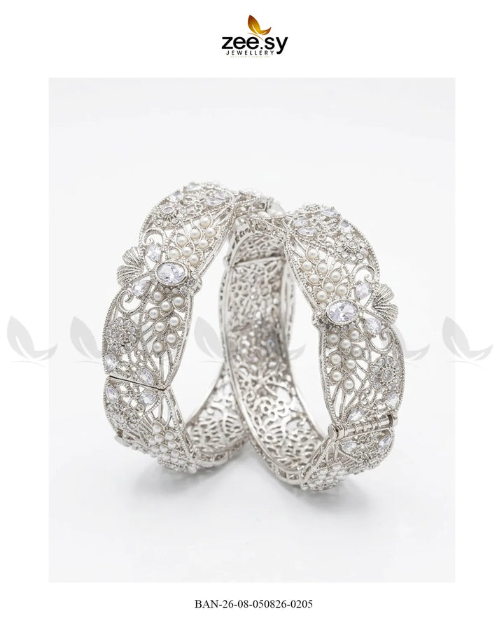 Scalloped Pearl Filigree Statement Bangles