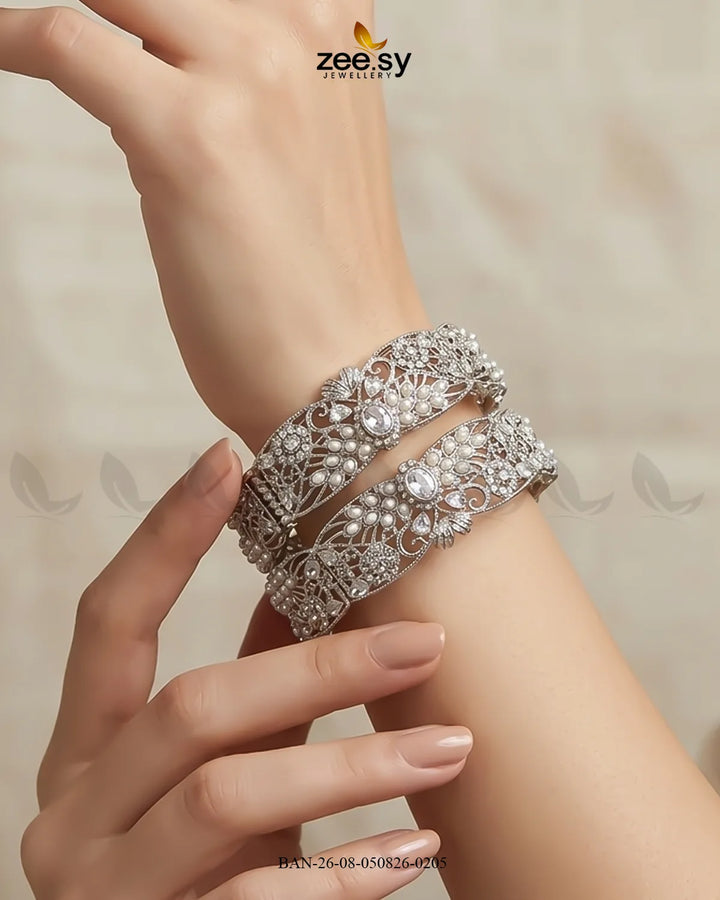 Scalloped Pearl Filigree Statement Bangles