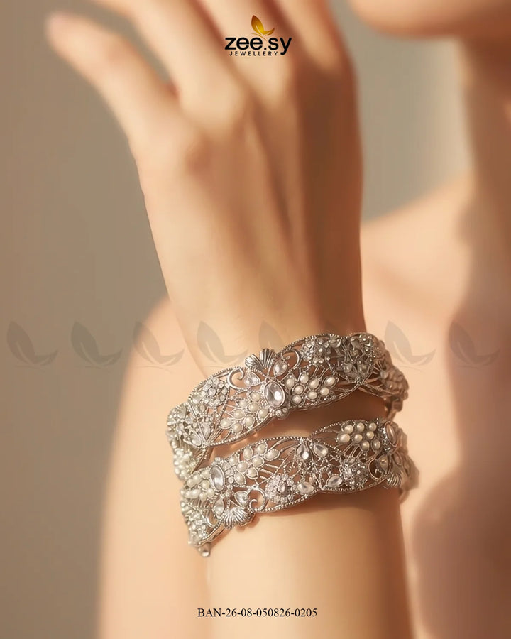 Scalloped Pearl Filigree Statement Bangles