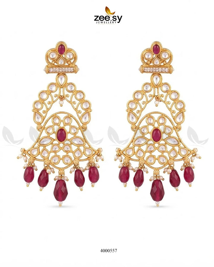 Scarlet Filigree Kundan Earrings Earrings - Zeesy Jewellery Pakistan | Premium Artificial & Imitation Jewellery