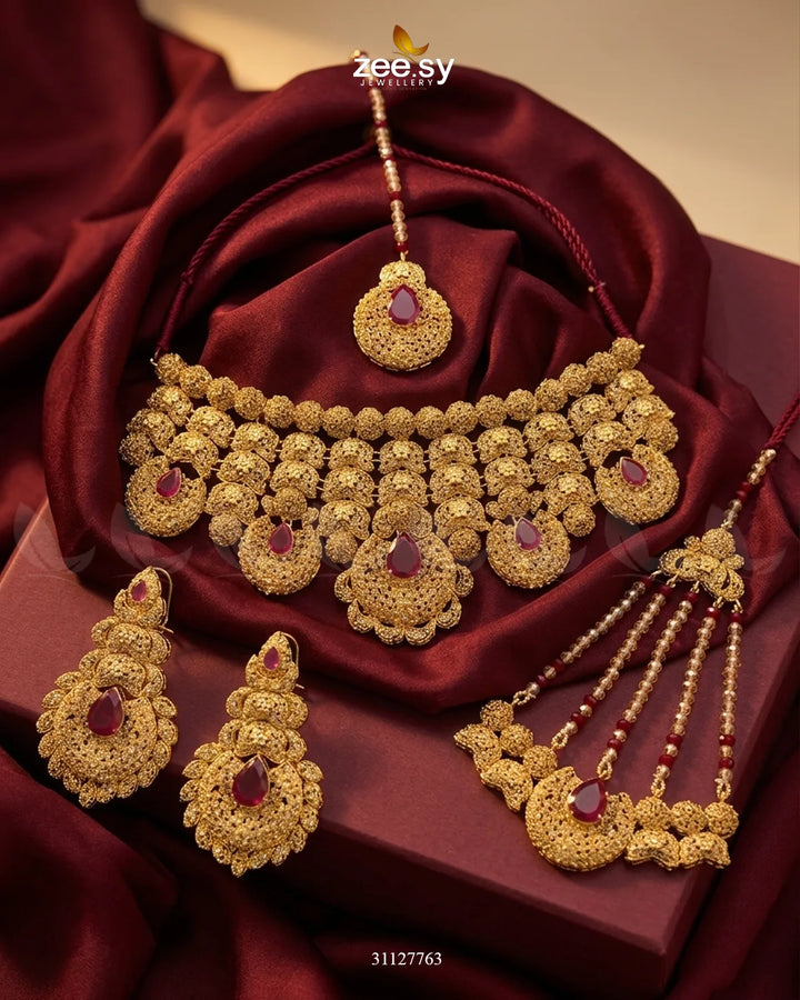 Scarlet Heritage Ruby Bridal Set Bridal Set - Zeesy Jewellery Pakistan | Premium Artificial & Imitation Jewellery