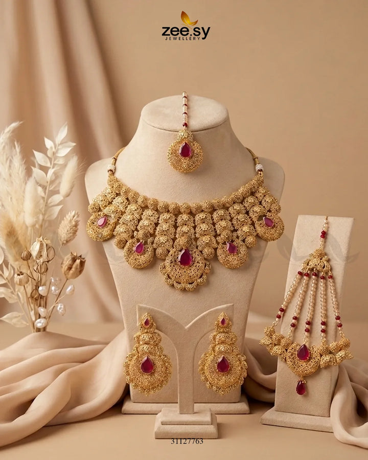 Scarlet Heritage Ruby Bridal Set Bridal Set - Zeesy Jewellery Pakistan | Premium Artificial & Imitation Jewellery