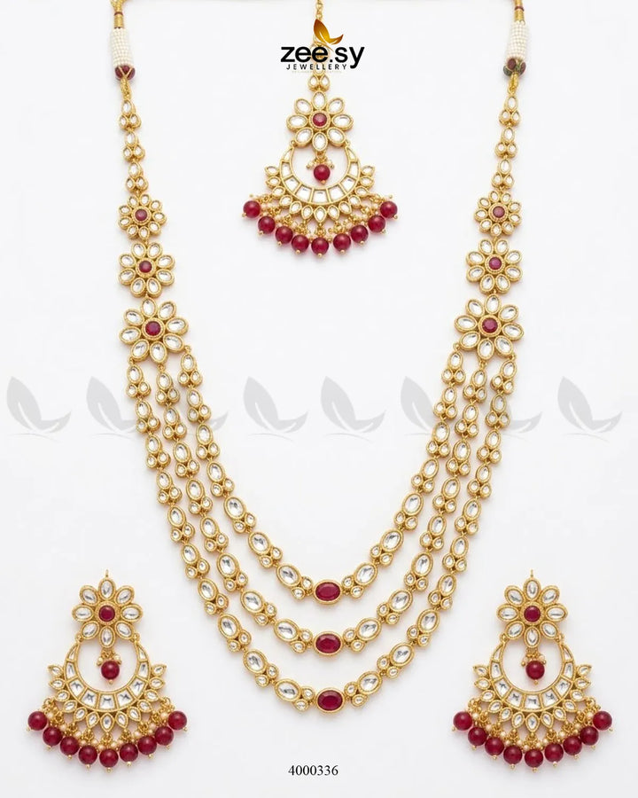 Scarlet Layered Kundan Malla Set Necklace Sets - Zeesy Jewellery Pakistan | Premium Artificial & Imitation Jewellery