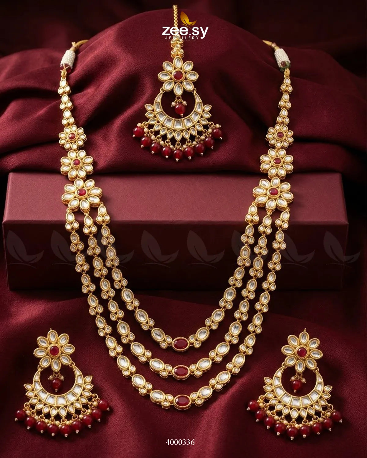 Scarlet Layered Kundan Malla Set Necklace Sets - Zeesy Jewellery Pakistan | Premium Artificial & Imitation Jewellery