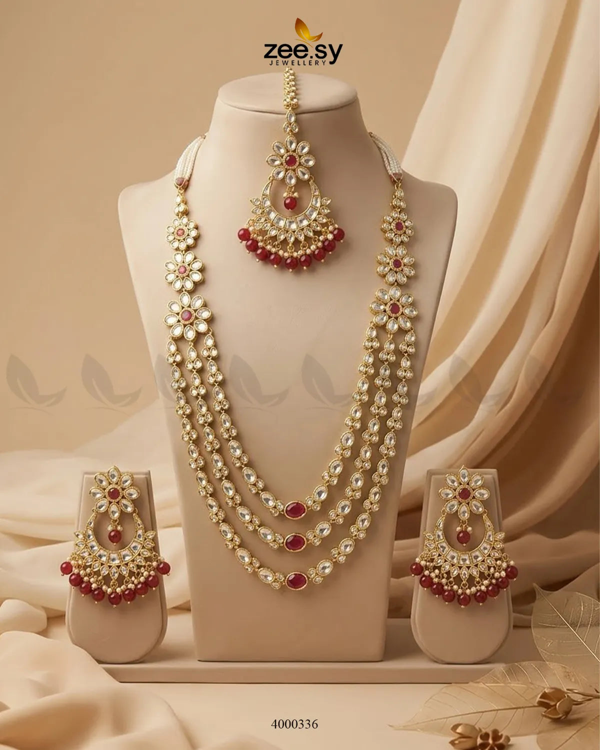 Scarlet Layered Kundan Malla Set Necklace Sets - Zeesy Jewellery Pakistan | Premium Artificial & Imitation Jewellery