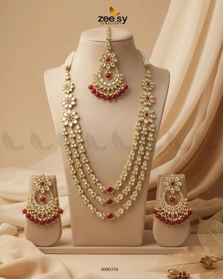 Scarlet Layered Kundan Malla Set Necklace Sets - Zeesy Jewellery Pakistan | Premium Artificial & Imitation Jewellery
