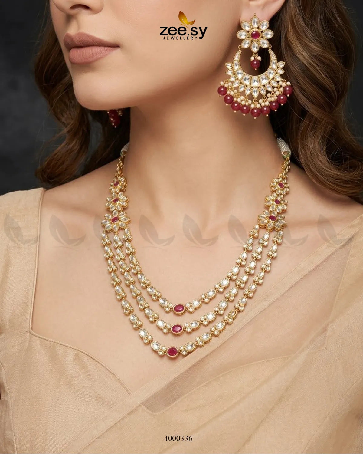 Scarlet Layered Kundan Malla Set Necklace Sets - Zeesy Jewellery Pakistan | Premium Artificial & Imitation Jewellery