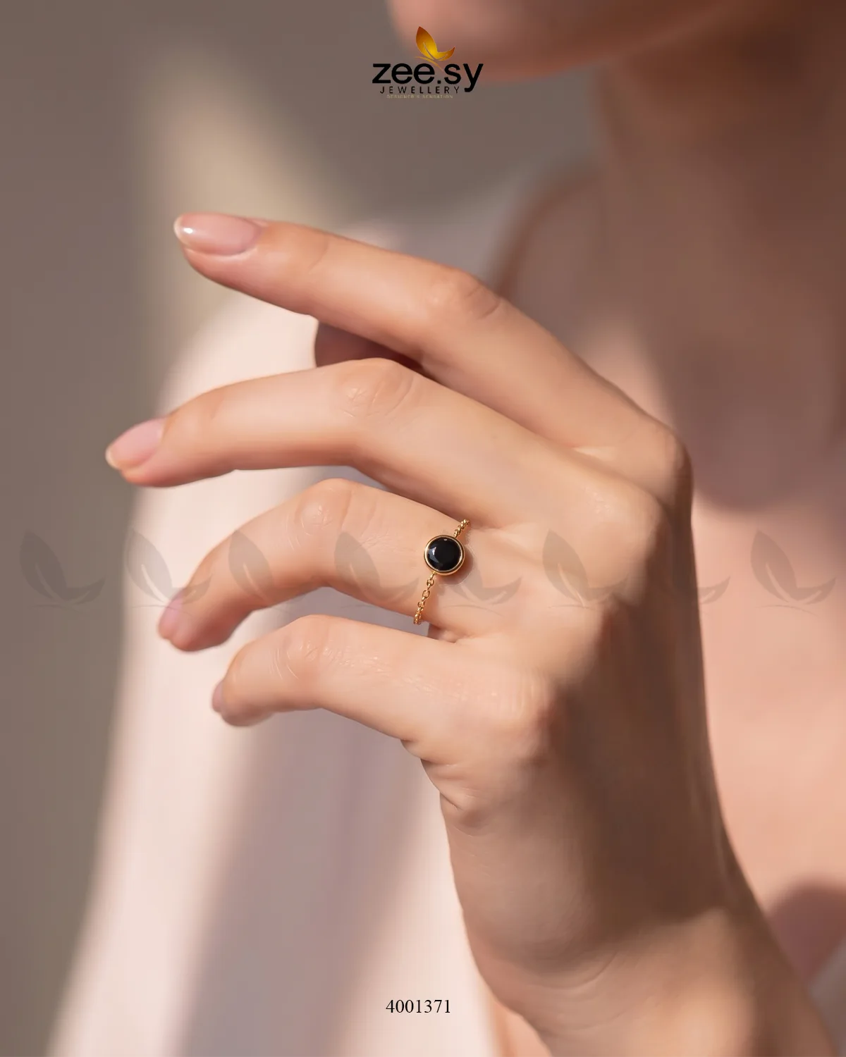 Black scarlet round stone finger ring by AJ03, featuring a polished round gemstone setting on a sleek band.