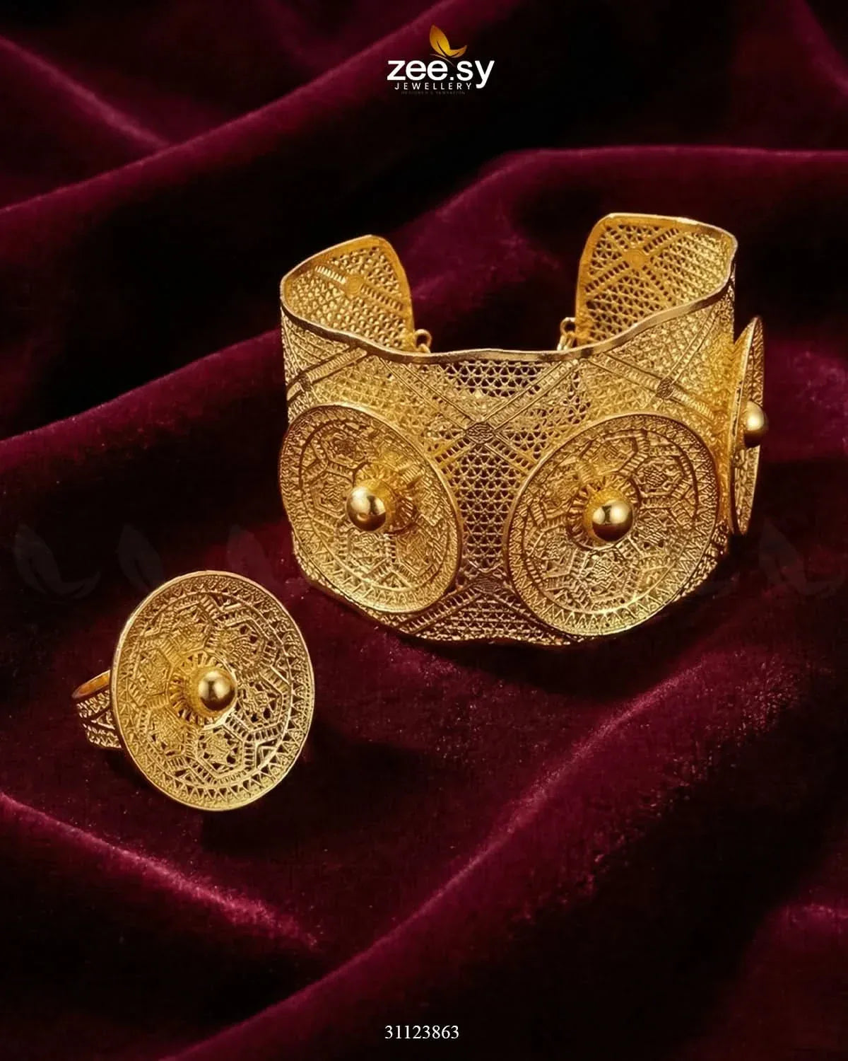 Sculpted Botanical Baai Bangle Ring Set - Zeesy.pk