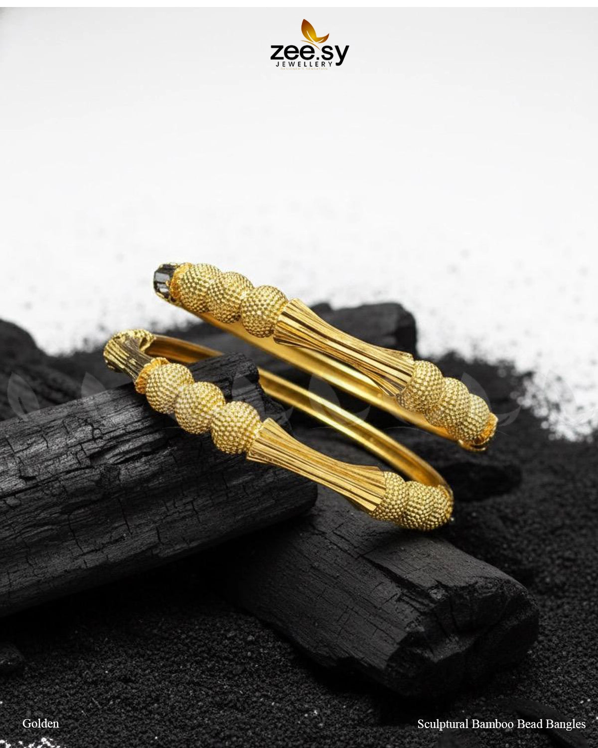 Sculptural Bamboo Bead Bangles - Golden - Zeesy Jewellery