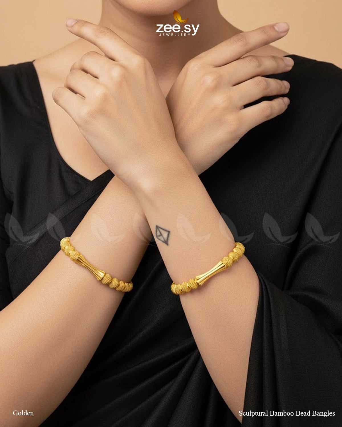 Sculptural Bamboo Bead Bangles - Golden - Zeesy Jewellery