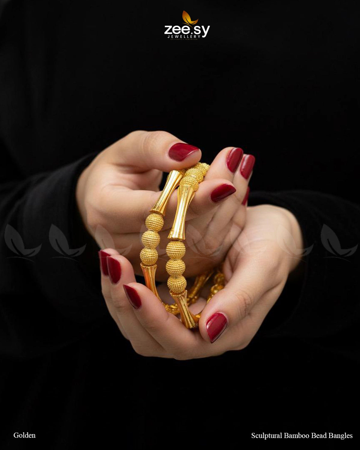Sculptural Bamboo Bead Bangles - Golden - Zeesy Jewellery