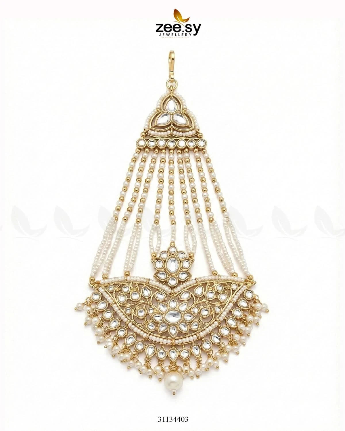 Shahi Floral Kundan Jhumar Golden White - Zeesy Jewellery