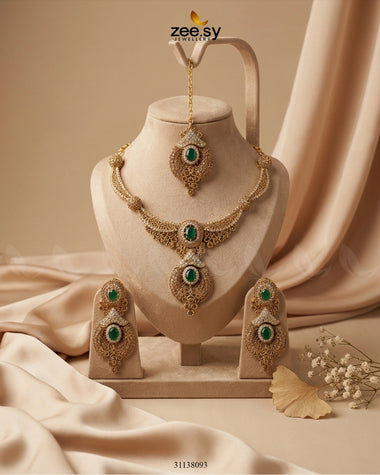 Shahi Gemstone Hasli Necklace Set Green Bridal Set - Zeesy Jewellery Pakistan | Premium Artificial & Imitation Jewellery