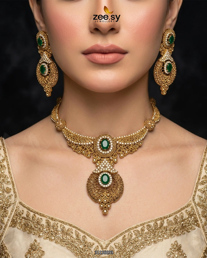Shahi Gemstone Hasli Necklace Set Bridal Set - Zeesy Jewellery Pakistan | Premium Artificial & Imitation Jewellery