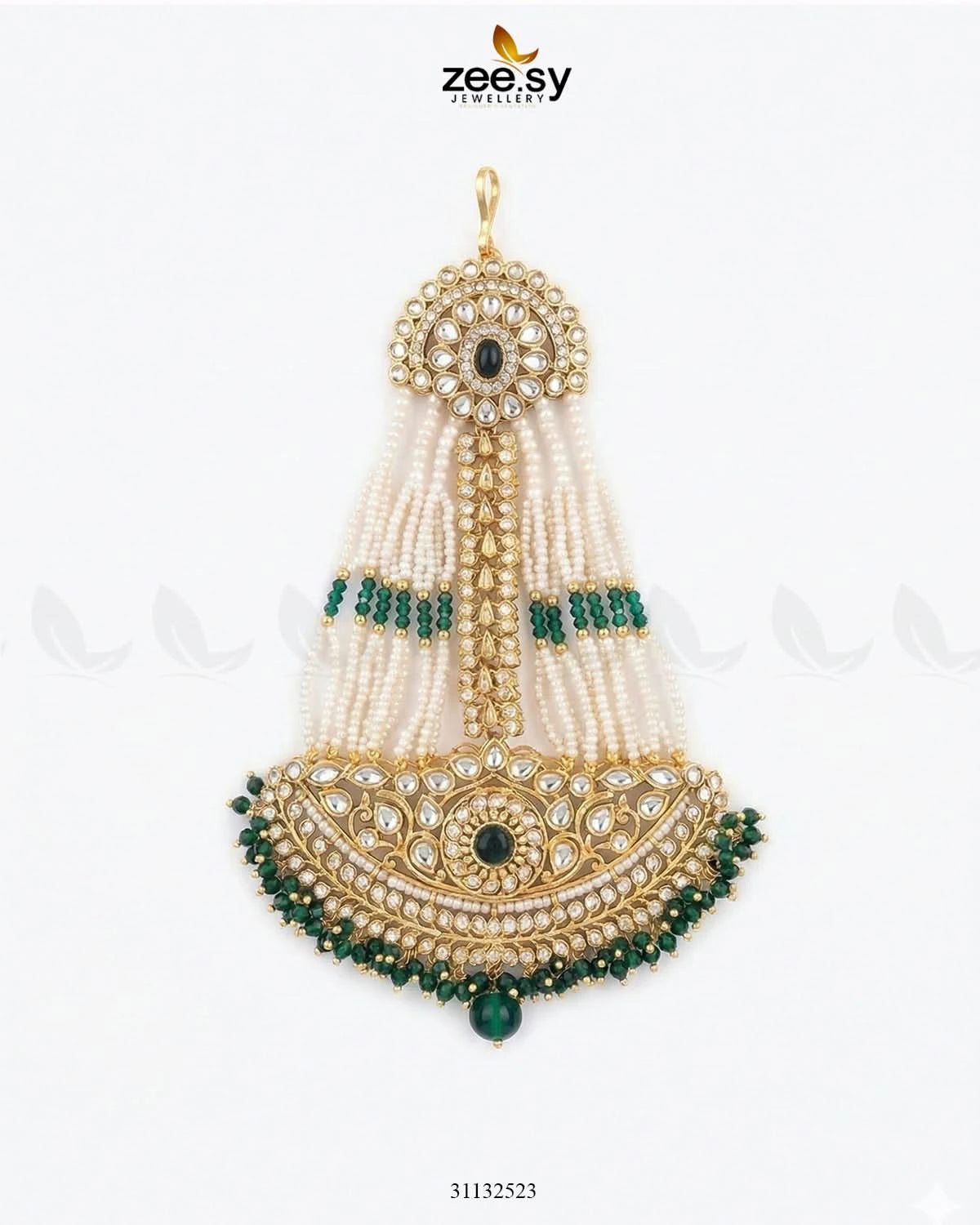 Sharjeena Pearl Kundan jhumar Golden Green - Zeesy Jewellery
