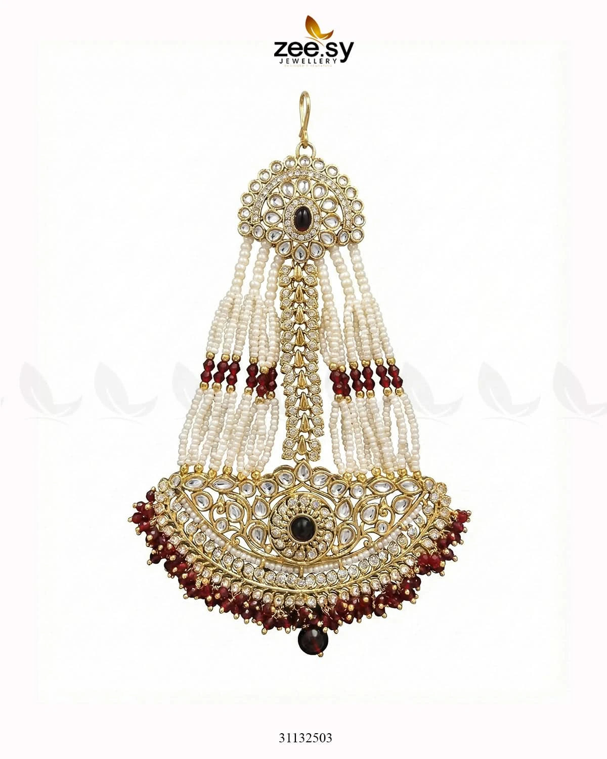 Sharjeena Pearl Kundan jhumar Golden Red - Zeesy Jewellery