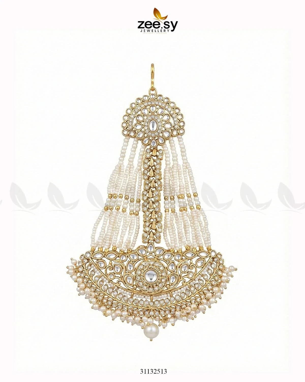 Sharjeena Pearl Kundan jhumar Golden White - Zeesy Jewellery