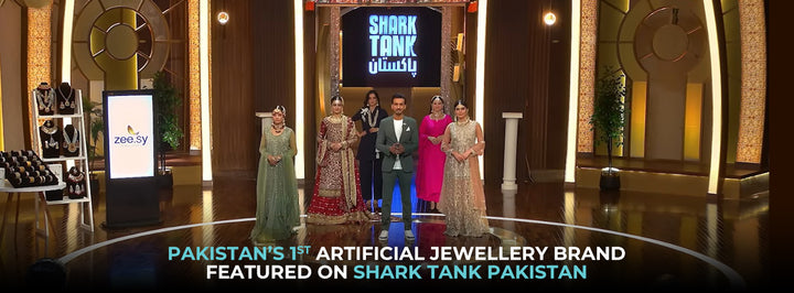 Pakistani artificial jewelry brand featured on Shark Tank Pakistan with founders presenting on the show stage
