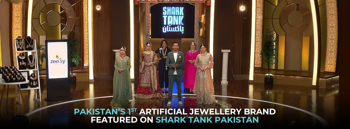 Pakistani artificial jewelry brand featured on Shark Tank Pakistan with founders presenting on the show stage